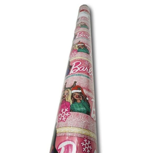 Christmas Holiday Winter Birthday Wrapping Paper Stripes Pink Car 100 sq ft - Picture 4 of 5